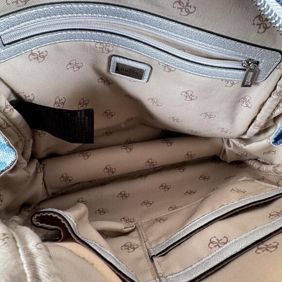 Guess Mini Backpack Purse Blue Denim Silver Trim Logo Los Angeles DY699433 - Picture 10 of 12